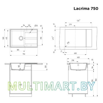 Кухонная мойка MAUNFELD Lacrima 750 MFQS-750B (черный) картинка 3
